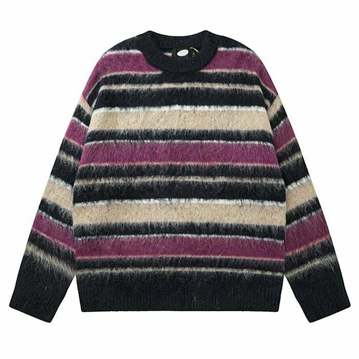 Y2K Fashion Blueberry & Cream Striped Sweater - 2000s Style Essential