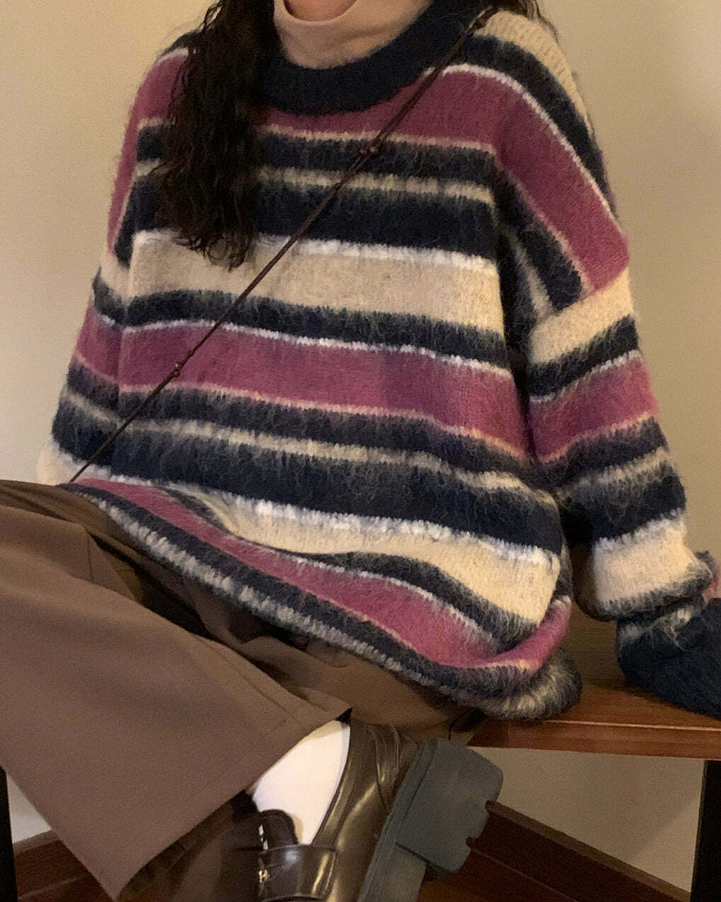 Y2K Fashion Blueberry & Cream Striped Sweater - 2000s Style Essential