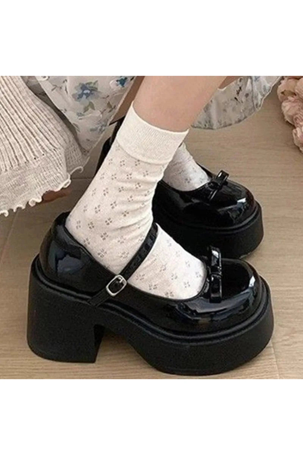 Y2K Fashion Bow Charm Platform Mary Janes - Trendy 2000s Style Shoes