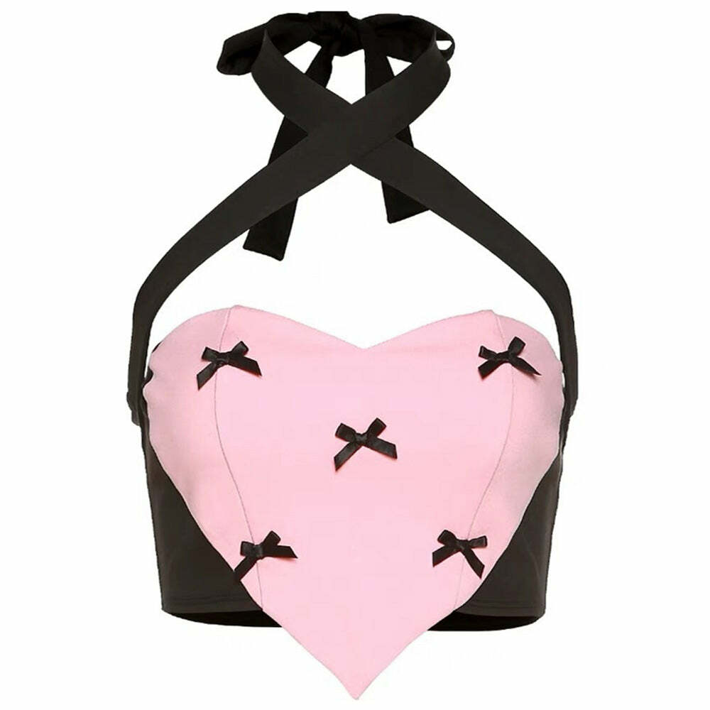 Y2K Fashion Bow Heart Halter Top - Trendy 2000s Style for Women