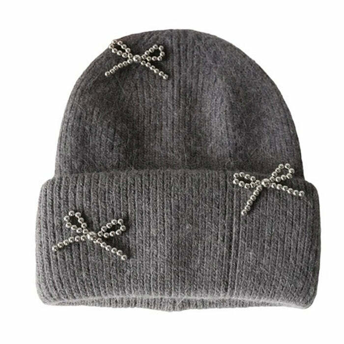 Y2K Fashion Bow Pearl Beanie Hat - Trendy 2000s Style Accessory