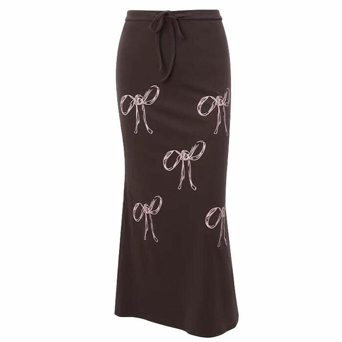 Y2K Fashion Bow Print Maxi Skirt - Trendy 2000s Style for Women