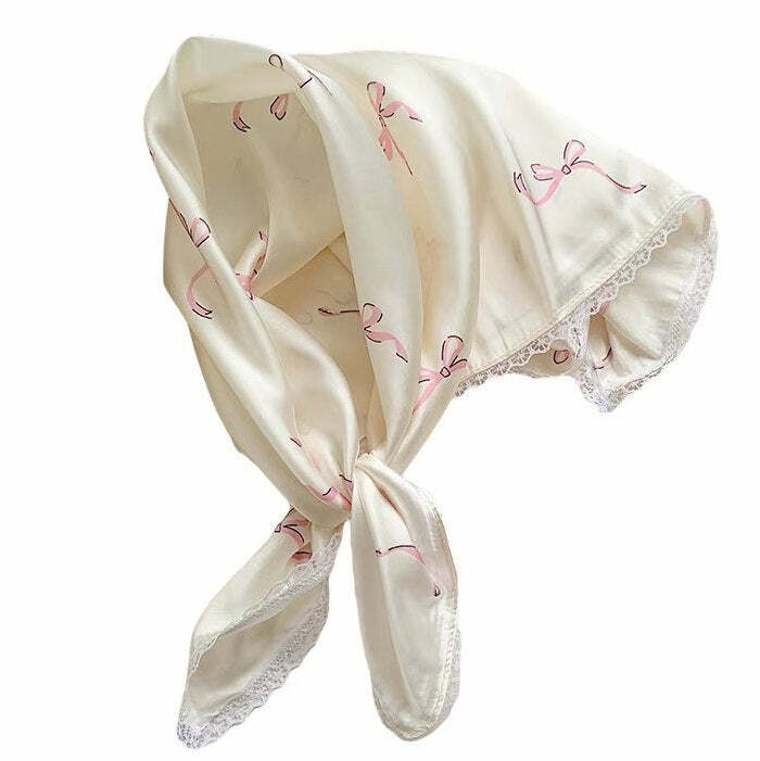 Y2K Fashion Bow Print Satin Bandana - Trendy 2000s Style Accessory