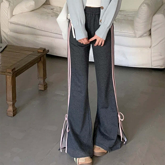 Y2K Fashion Bow Side Stripe Sweatpants - Trendy 2000s Style Bottoms