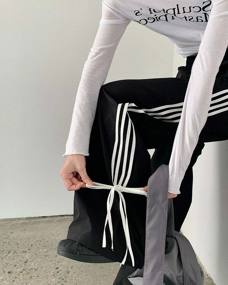 Y2K Fashion Bow Tie Side Stripe Pants - Trendy 2000s Style Outfit