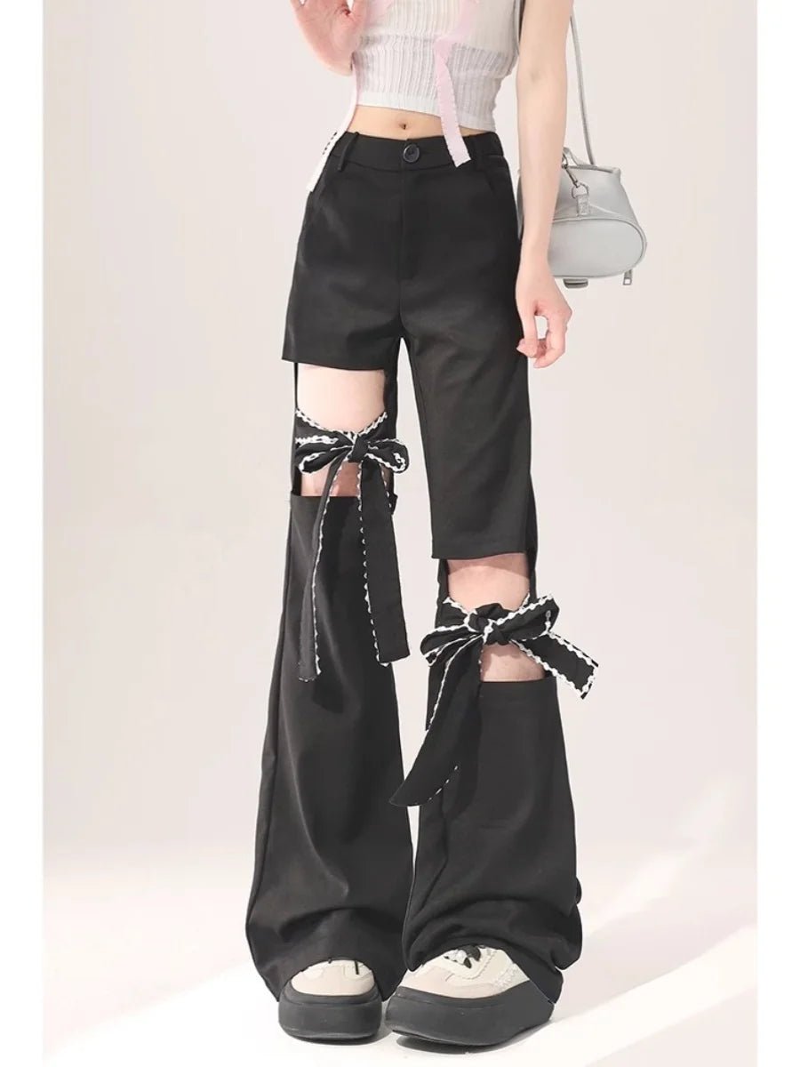 Y2K Fashion Bow-Tied Cutout Layered Pants - Trendy 2000s Style