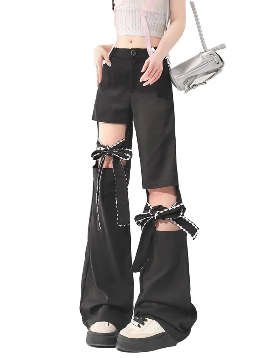 Y2K Fashion Bow-Tied Cutout Layered Pants - Trendy 2000s Style