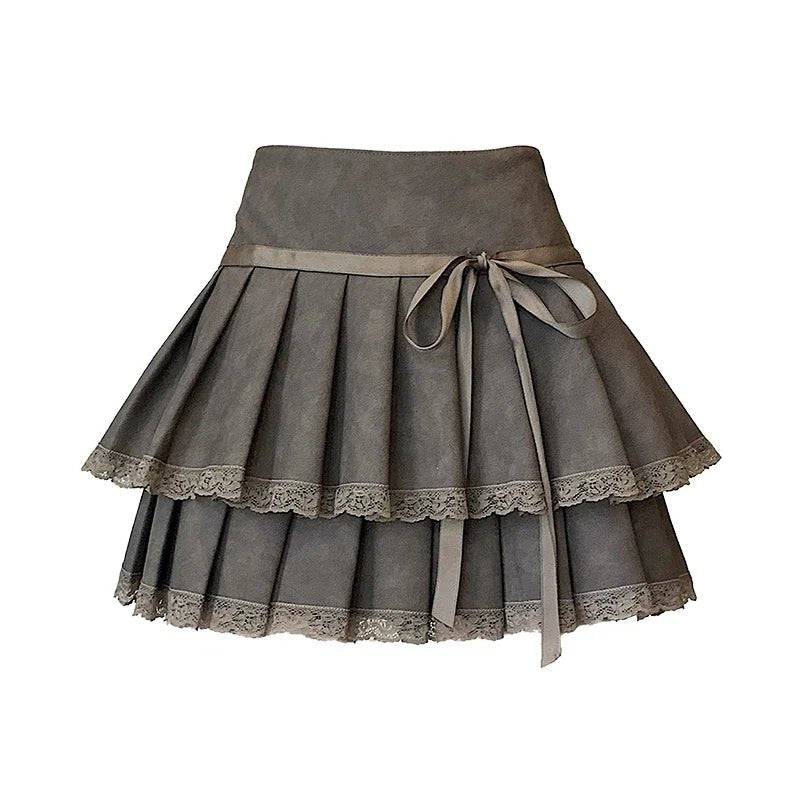 Y2K Fashion Bow-Tied Lace Pleated Mini Skirt - 2000s Style Essential