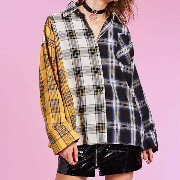 Y2K Fashion Boyfriend Check Shirt - Trendy 2000s Style for Women