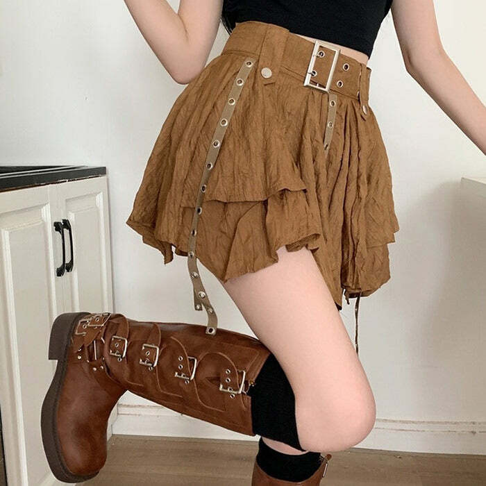 Y2K Fashion Brown Forest Fairy Mini Skirt - 2000s Style Aesthetic