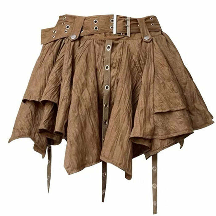 Y2K Fashion Brown Forest Fairy Mini Skirt - 2000s Style Aesthetic