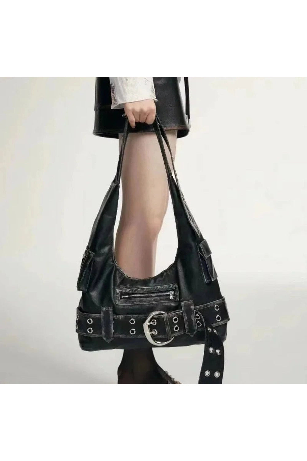 Y2K Fashion Buckle Up Punk Shoulder Bag - Trendy 2000s Style Accessory