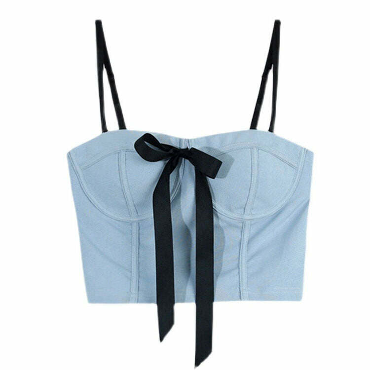 Y2K Fashion Bustier Top with Front Bow - Trendy 2000s Style Clothing