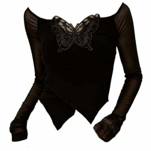 Y2K Fashion Butterfly Cut Out Long Sleeve Top - Trendy 2000s Style