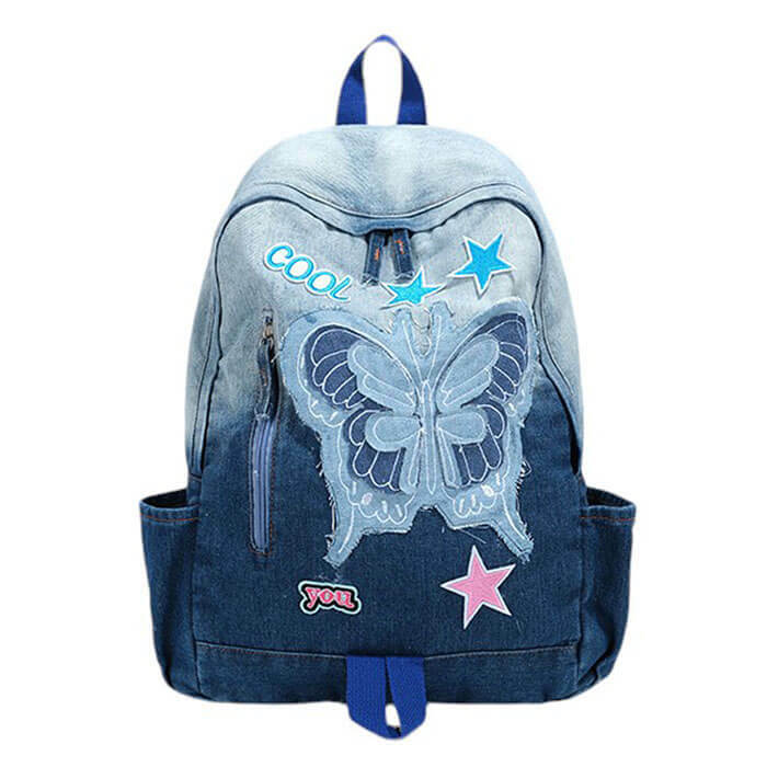 Y2K Fashion Butterfly Denim Backpack - Trendy 2000s Style Accessory