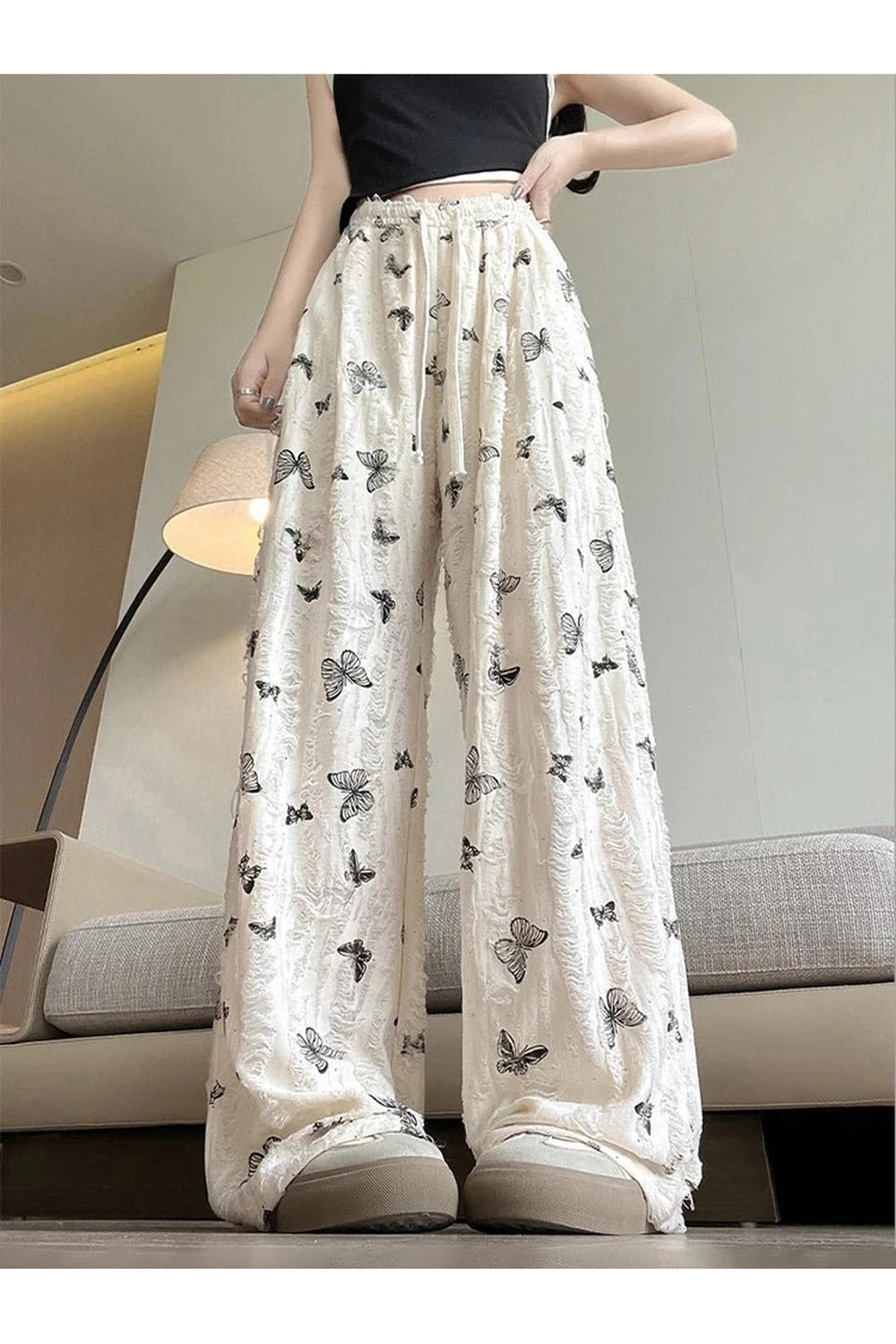 Y2K Fashion Butterfly Embroidered Wide-Leg Pants for Trendy Outfits