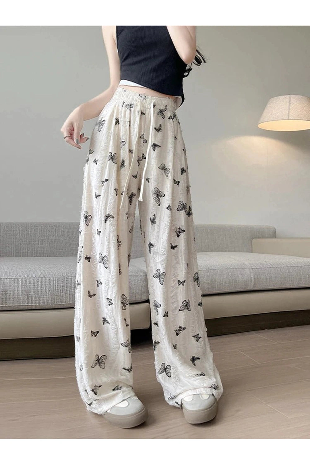 Y2K Fashion Butterfly Embroidered Wide-Leg Pants for Trendy Outfits