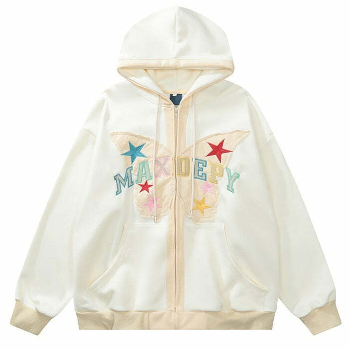 Y2K Fashion Butterfly Embroidery Zip Up Hoodie - Trendy 2000s Style