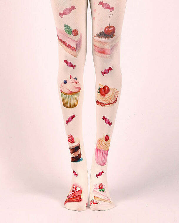 Y2K Fashion Cake Print Tights - Trendy 2000s Style for Unique Outfits