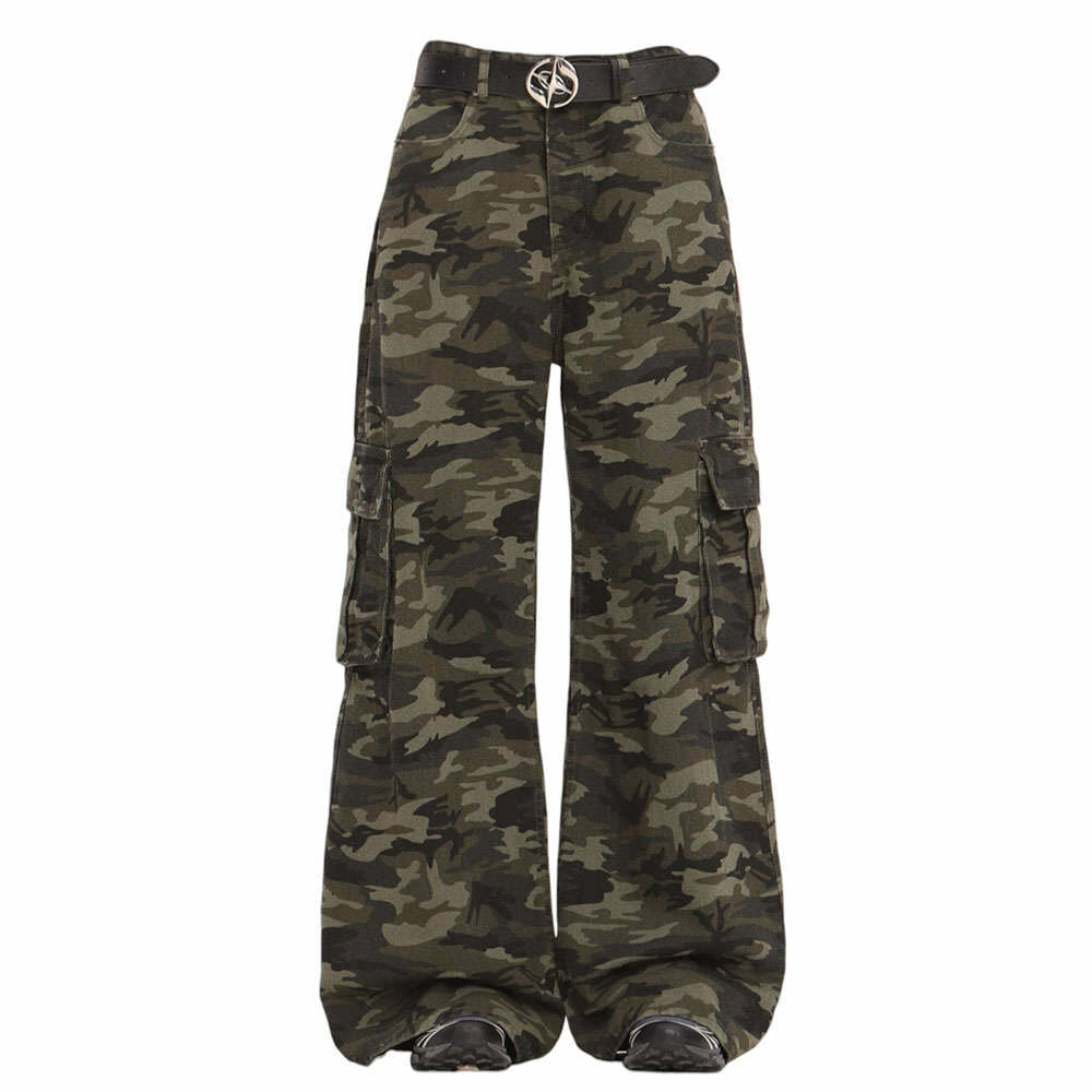 Y2K Fashion Camo Wide-Leg Cargo Pants - Trendy 2000s Style Outfit