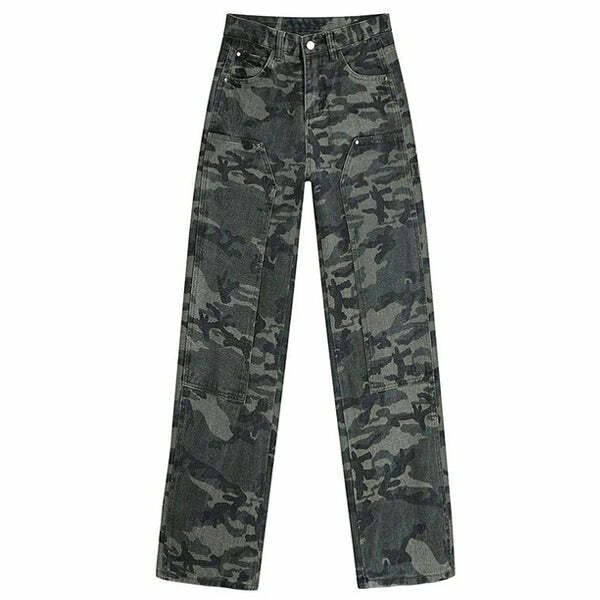 Y2K Fashion Camouflage Cargo Jeans - Retro 2000s Style for Trendsetters