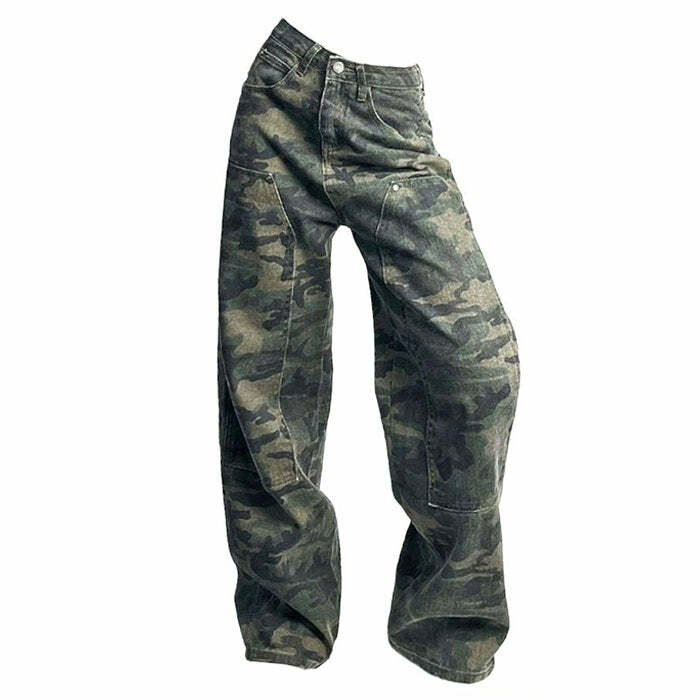 Y2K Fashion Camouflage Cargo Jeans - Retro 2000s Style for Trendsetters