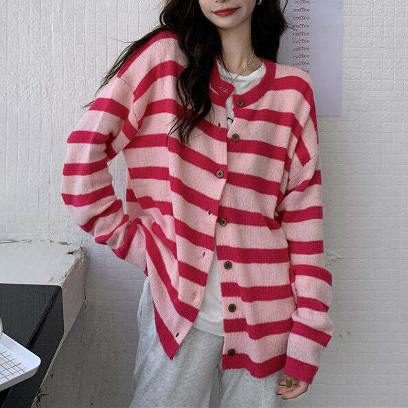 Y2K Fashion Candy Crush Striped Cardigan - Retro 2000s Style Essential