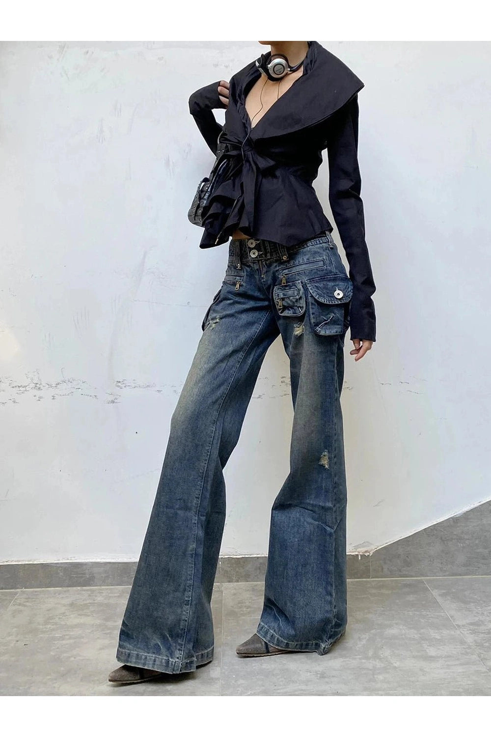 Y2K Fashion Cargo Chic Wide-Leg Jeans - Trendy 2000s Style Outfit