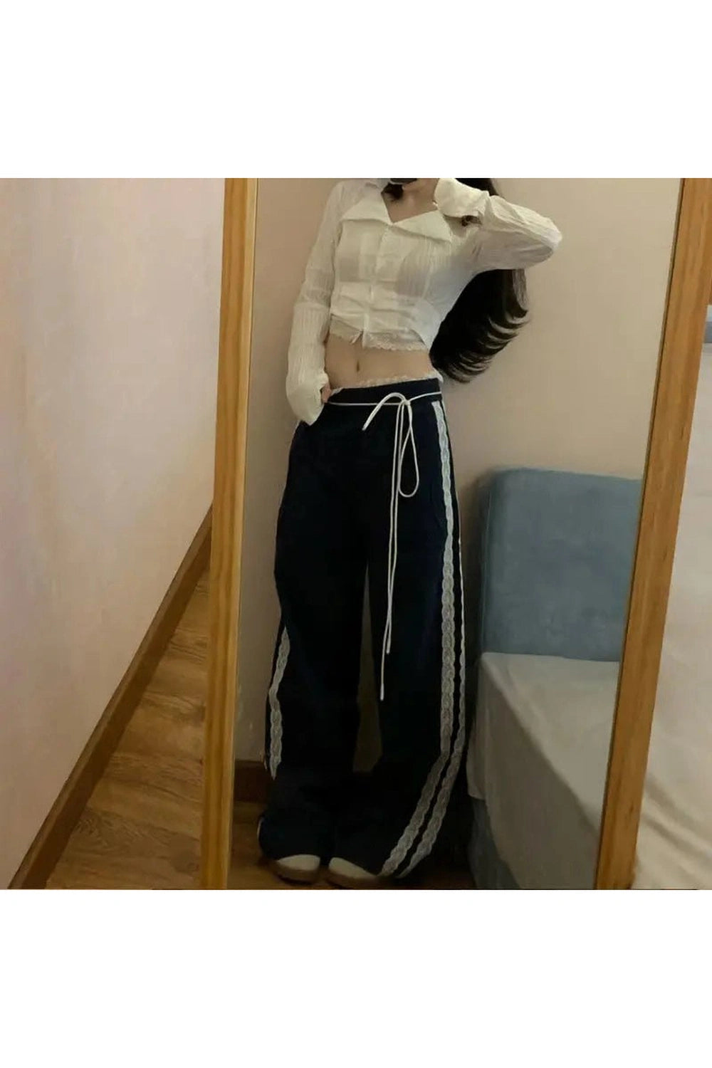 Y2K Fashion Casual Lace-Trim Joggers for Trendy 2000s Style Outfits