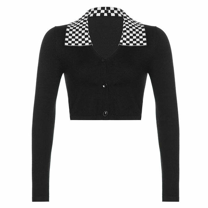 Y2K Fashion Checkerboard Collar Top - Trendy 2000s Style Essential