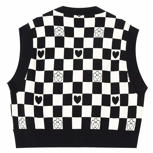 Y2K Fashion Checkerboard Cropped Vest - Trendy 2000s Style Top