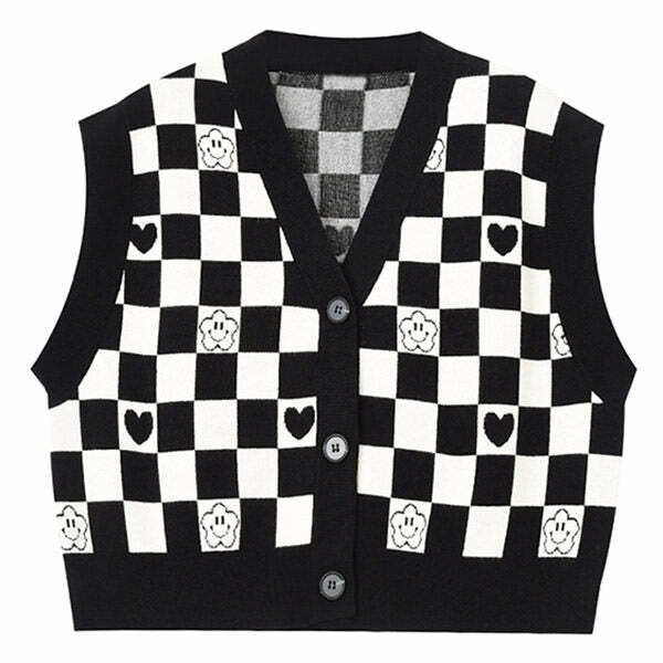 Y2K Fashion Checkerboard Cropped Vest - Trendy 2000s Style Top