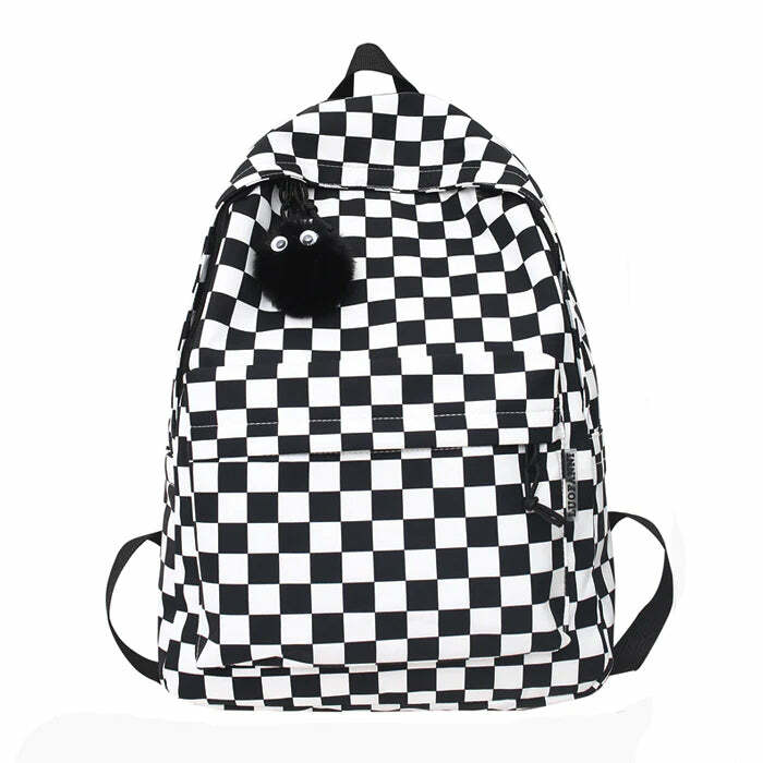 Y2K Fashion Checkered Canvas Backpack - Trendy 2000s Style Bag