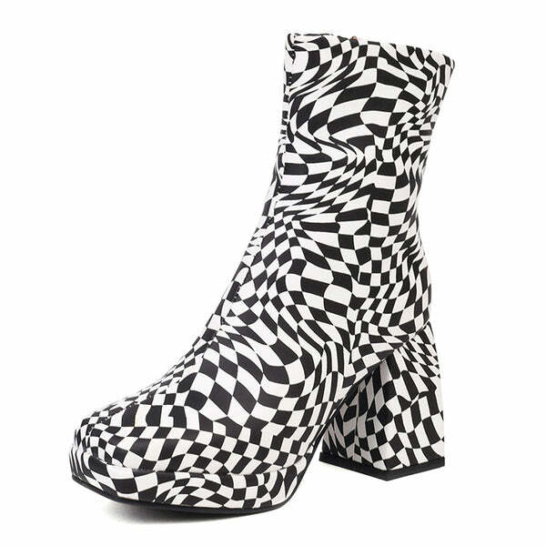 Y2K Fashion Checkered Platform Boots - Trendy 2000s Style Footwear