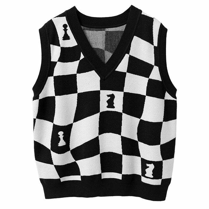 Y2K Fashion Chess Board Vest: Trendy 2000s Style Statement Piece