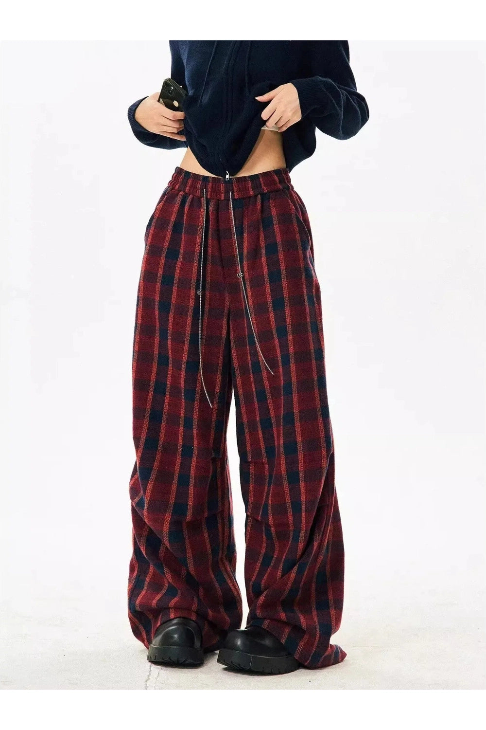 Y2K Fashion Classic Plaid Baggy Lounge Pants - 2000s Style Comfort