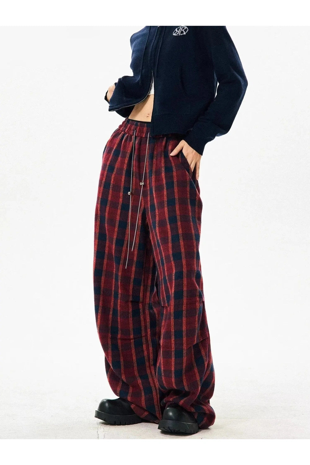 Y2K Fashion Classic Plaid Baggy Lounge Pants - 2000s Style Comfort