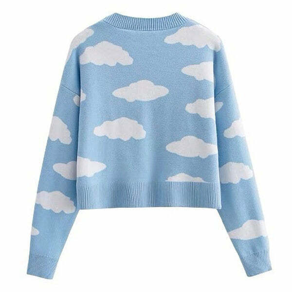 Y2K Fashion Clouds Knit Cropped Cardigan - Trendy 2000s Style Top