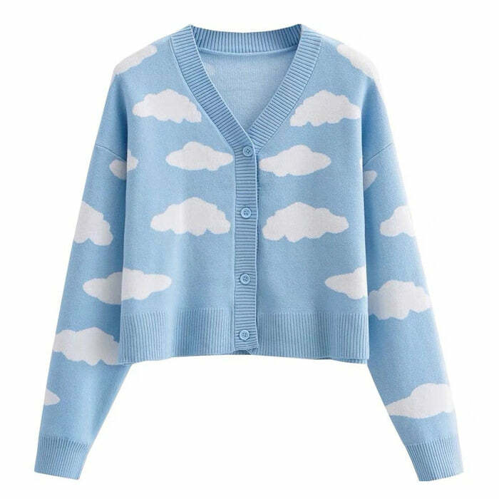 Y2K Fashion Clouds Knit Cropped Cardigan - Trendy 2000s Style Top