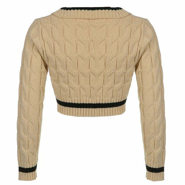 Y2K Fashion Coffee Cream Cropped Sweater - Trendy 2000s Style Top