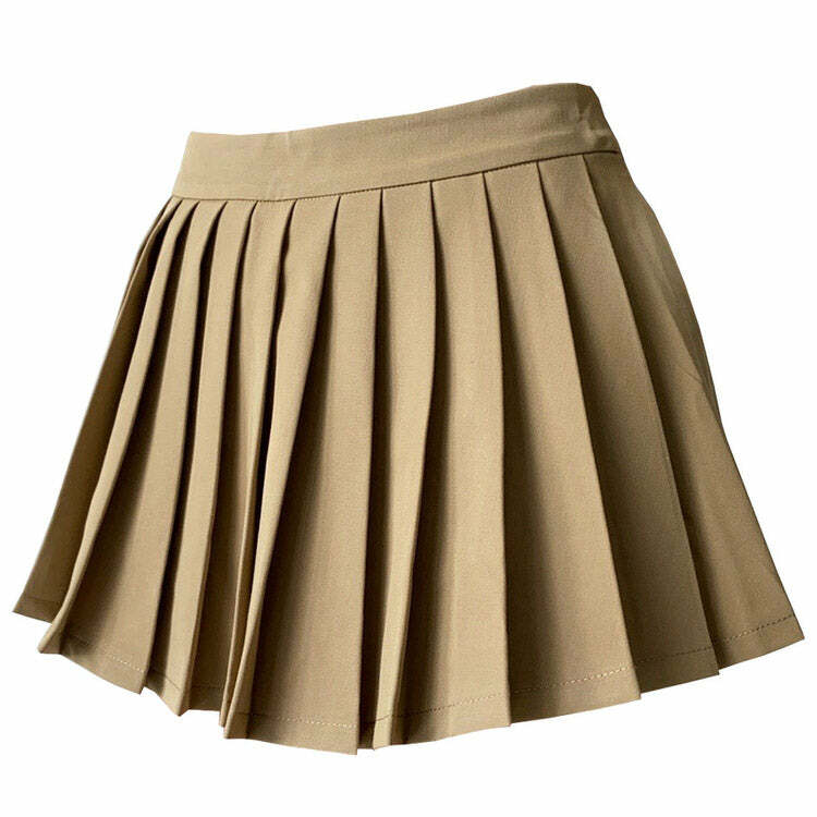 Y2K Fashion Coffee Cream Pleated Skirt - Trendy 2000s Style Outfit