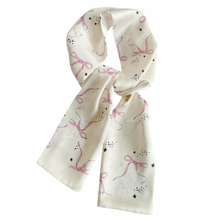 Y2K Fashion Coquette Aesthetic Bow Print Scarf - 2000s Style Accessory