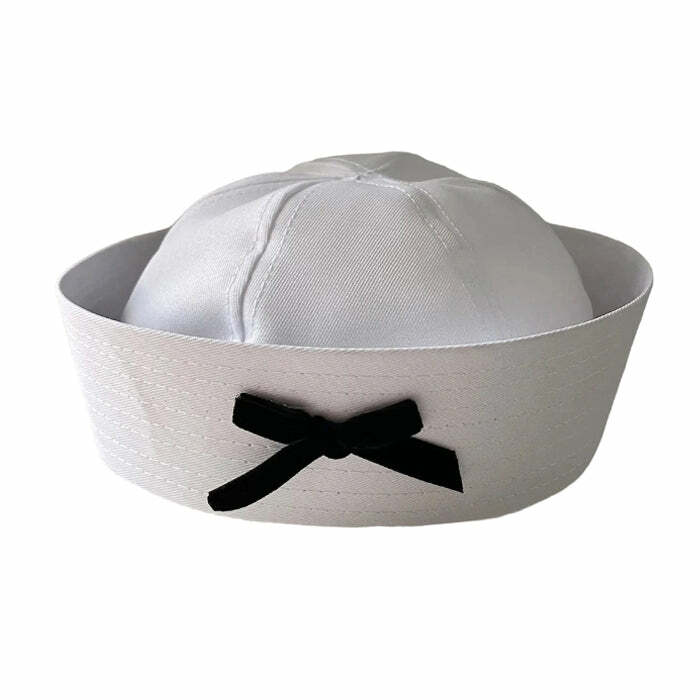 Y2K Fashion Coquette Girl Bow Sailor Hat - Trendy 2000s Style Accessory