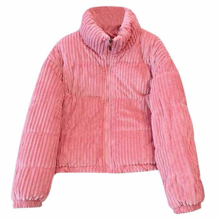 Y2K Fashion Corduroy Puffer Jacket - Trendy 2000s Style Outerwear