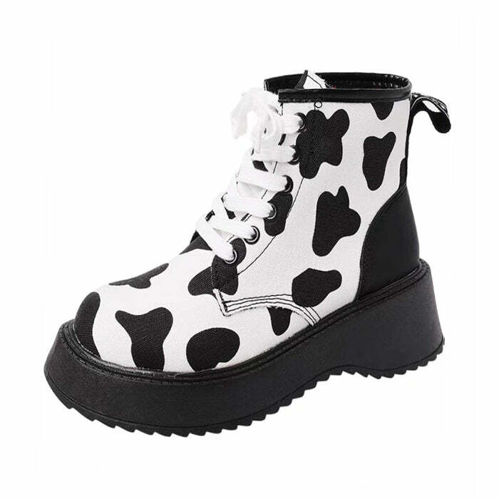 Y2K Fashion Cow Print Boots: Trendy 2000s Style Footwear for Women