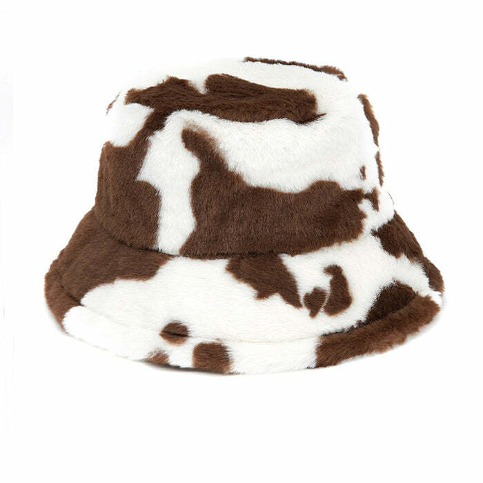 Y2K Fashion Cow Print Bucket Hat - Trendy 2000s Style Accessory