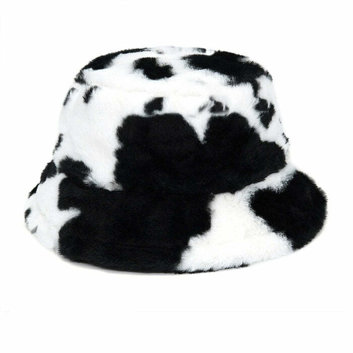 Y2K Fashion Cow Print Bucket Hat - Trendy 2000s Style Accessory