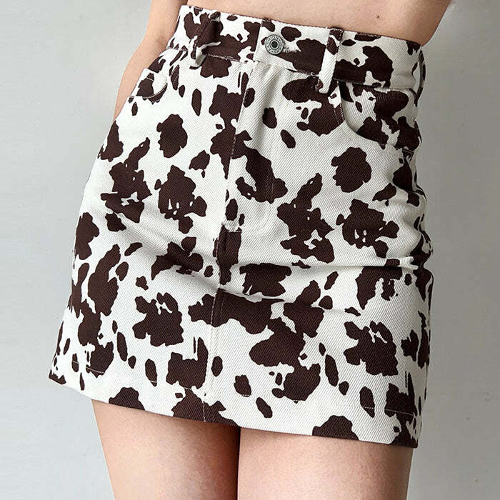 Y2K Fashion Cow Print Skirt - Trendy 2000s Style for Unique Outfits