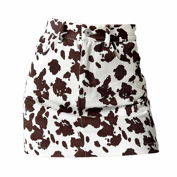 Y2K Fashion Cow Print Skirt - Trendy 2000s Style for Unique Outfits