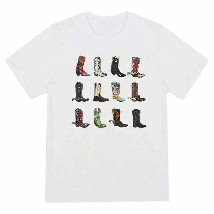 Y2K Fashion Cowboy Boots Graphic Tee - Trendy 2000s Style Top